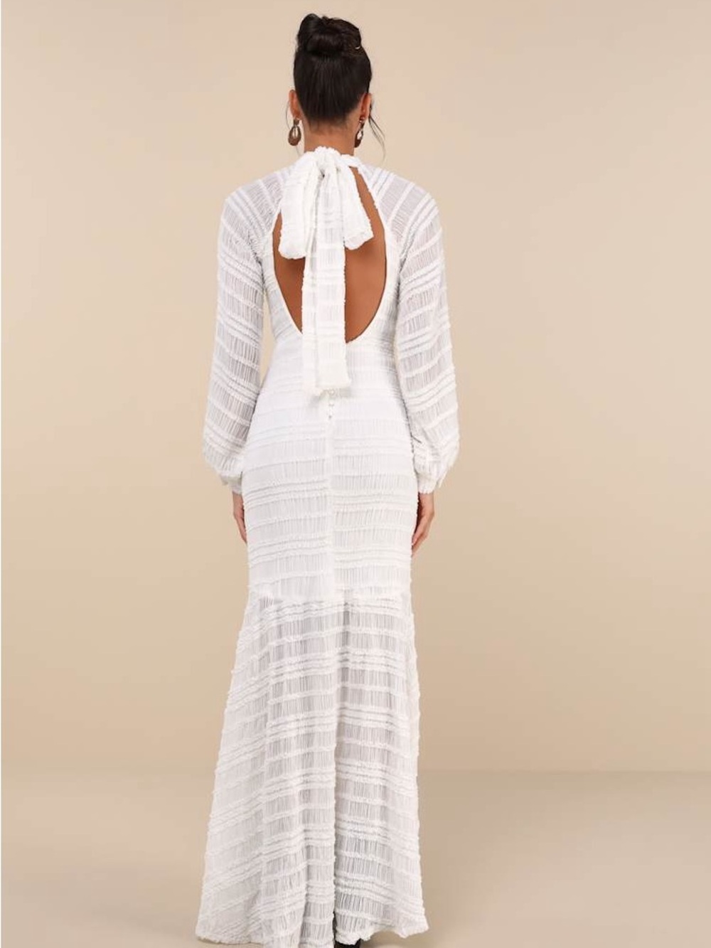 Lulus Exemplary Romance White Textured Backless Trumpet Maxi Dress XS NWT - Picture 3 of 11